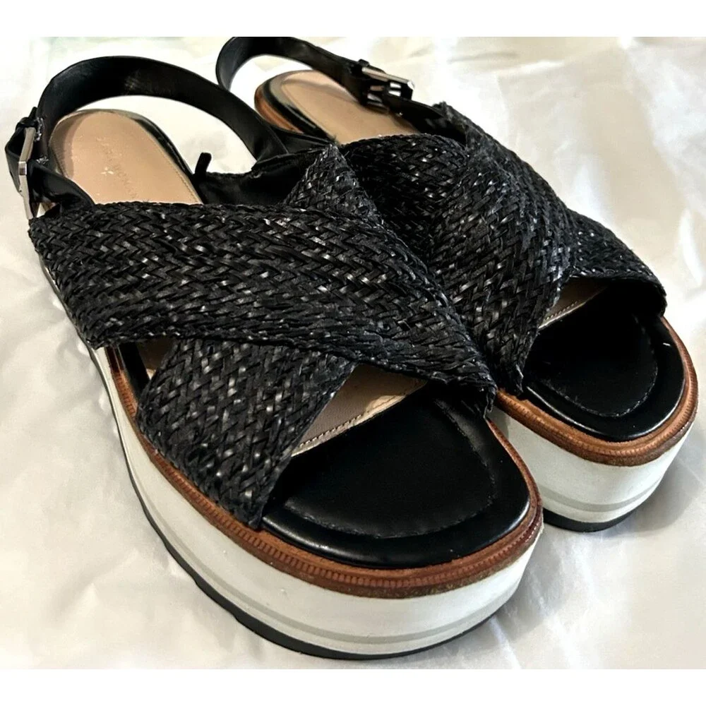 Zara Womens Black Braided Woven Platform Slingback Sandals Eu 40 / US 9